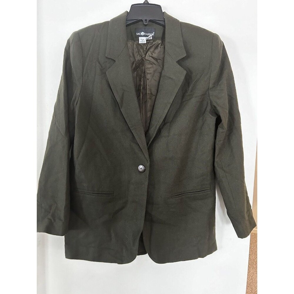 Sag Harbor Classic Wool Blazer sz 12 Forest Green One-Button Vintage